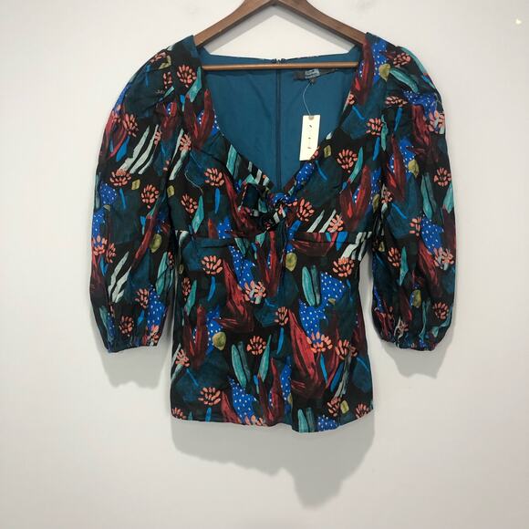 NWT Anthropologie X Eva Franco Tropical Sweetheart Blouse Multicolor Size M - Picture 3 of 9